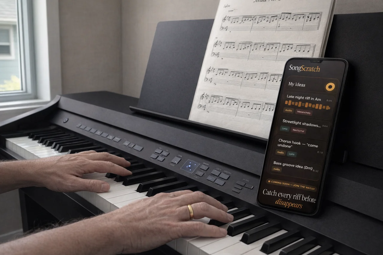 man playing piano and recording using SongScratch